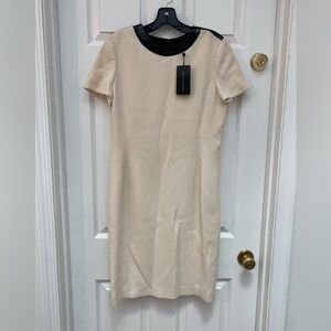 Ralph Lauren Black Label Cream Midi Dress w Black Patent Leather Collar - 8 NWT